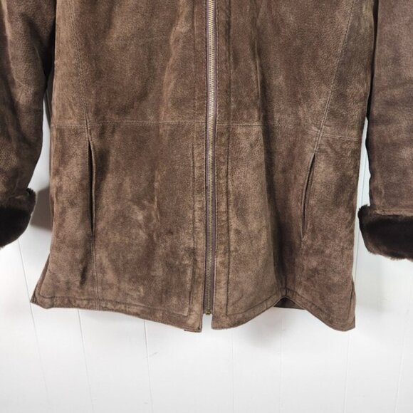 Vintage 90s Suede Fur Lined Brown Coat Jacket 1990 Bohemian Western Boho Leather - Picture 6 of 12